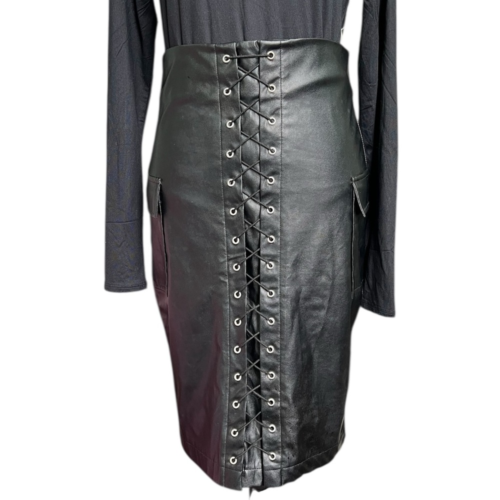 Akira Black Lace-Up Leather Skirt NWOT